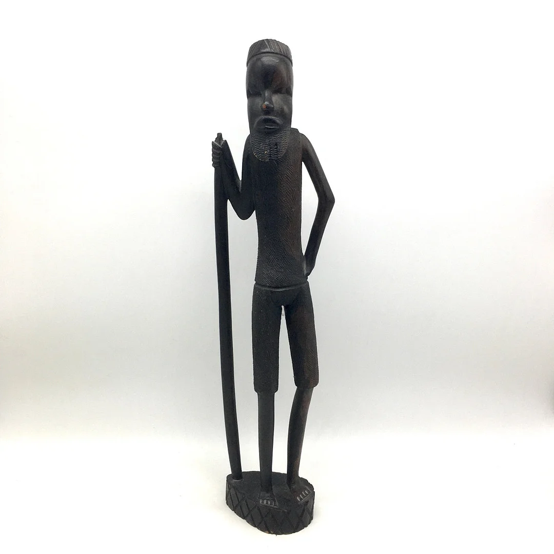 VINTAGE HOLZSKULPTUR - MOTIV MANN MIT STOCK - AFRIKA/ KENIA. — Sculptures & Bronzes — Kunst- und Auktionshaus Kleinhenz