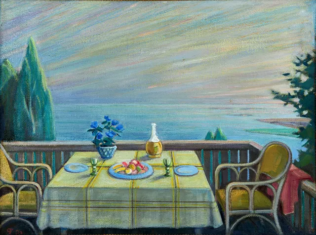 PER FISCHER (1877-1974). Verandan, monogramsignerad och daterad PF , olja på duk.