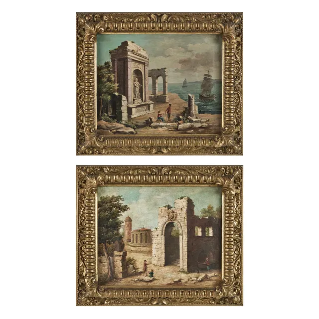 ITALIENSK SKOLA, 1700-TAL. Capriccio med ruiner - två kompositioner.