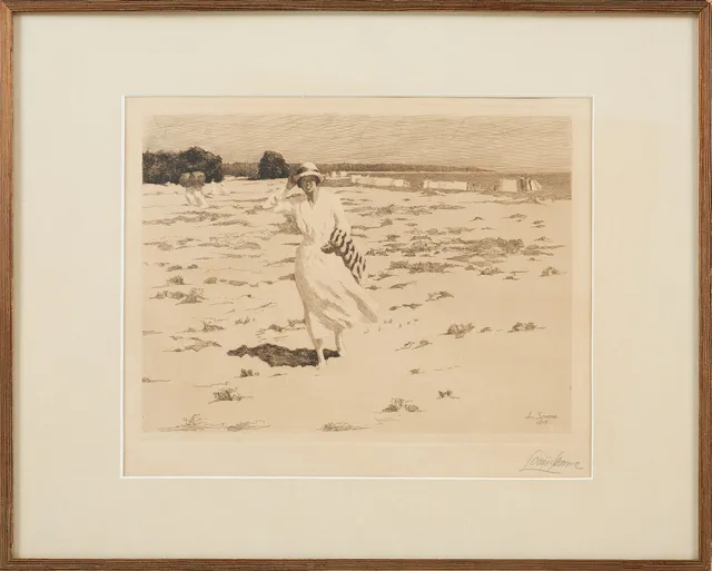 LOUIS SPARRE. "En solig strand", etsning, tryck, daterad och signerad Louis Sparre 1918.