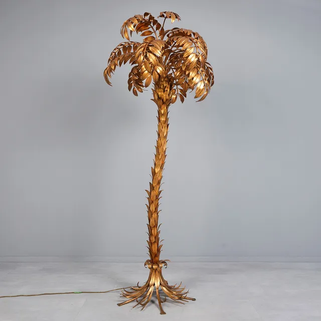 HANS KÖGL. Stehlampe / Palmenlampe, Metall, blattvergoldet, 1970er Jahre, Deutschland.