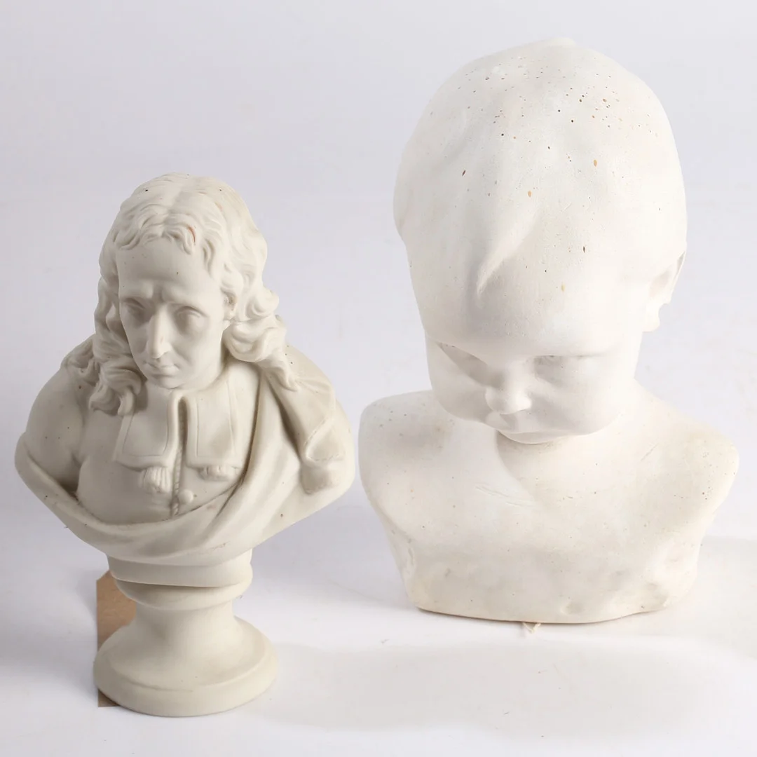 PARIAN WARE BUST OF A GENTLEMAN AND A PLASTER BUST OF A CHILD (2). — European — Bishop & Miller