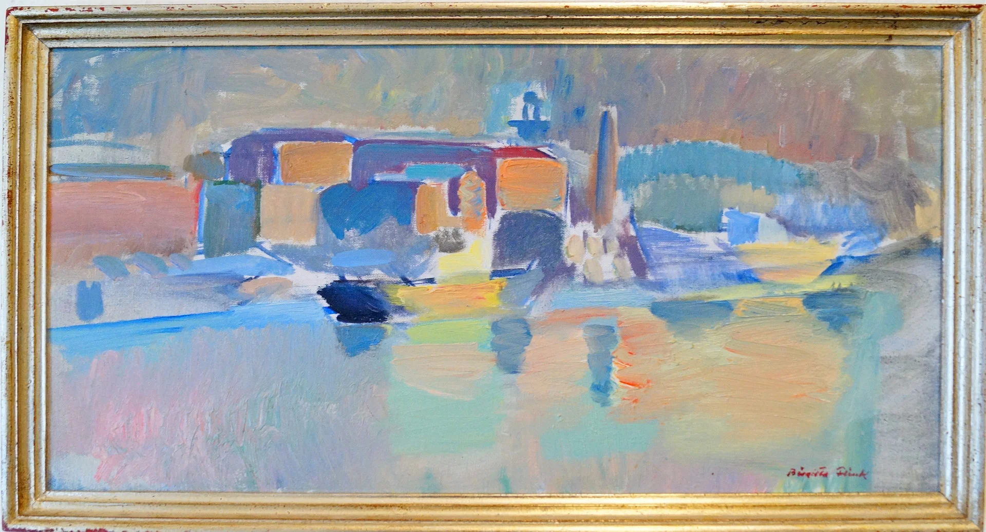 BIRGITTA FLINK. olja på duk, "hamn", signerad. — Paintings — Lysekils Auktionsbyrå