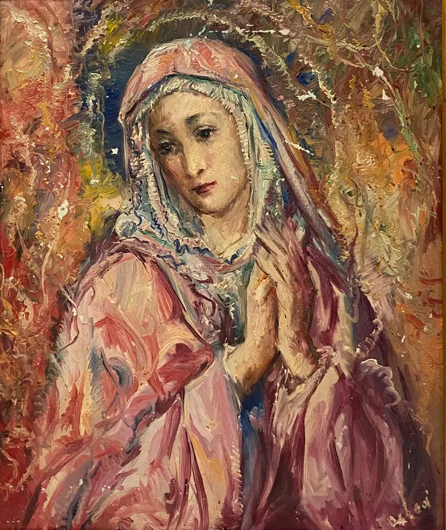 FIRMA ILEGIBLE. SIGLO XX. IMAGEN DE VIRGEN. ÓLEO SOBRE LIENZO.