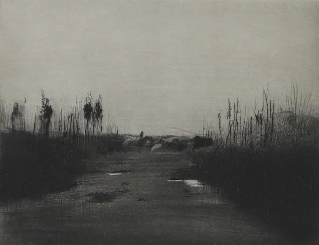 LEIF OLAUSSON. Landskap, torrnål, signerad L. Olausson.
