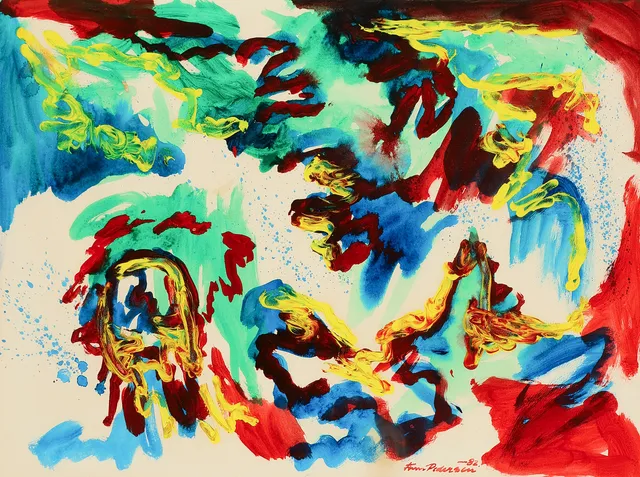 FINN PEDERSEN. Abstrakt komposition. Gouache på papir, dateret 1982.