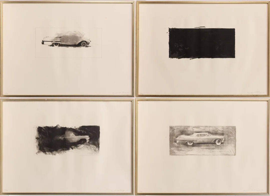 John-E Franzén, Litografier, 4 st, ur sviten "Den vita cadillacen". — Konst/Grafik — Bukowskis