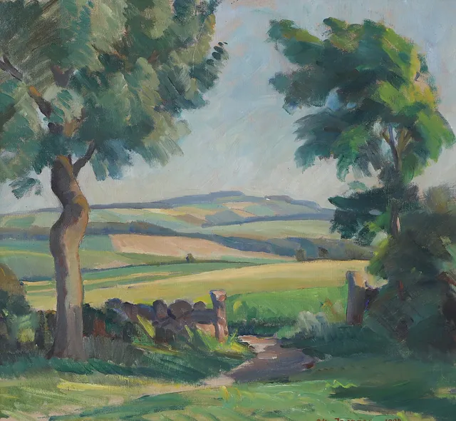 ALBERT LARSEN. Landskap olja på duk, signerad Alb. Larsen 1933.