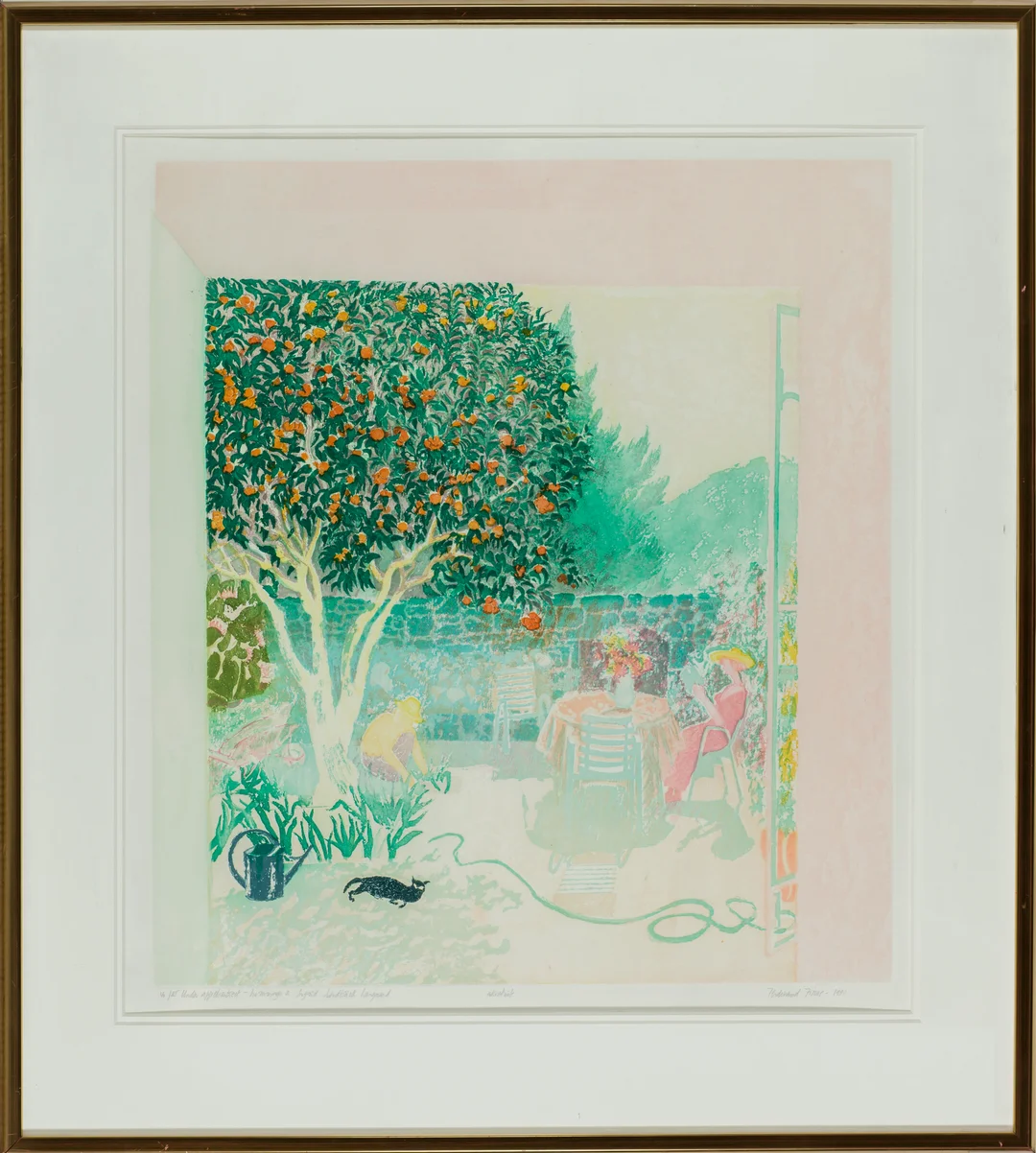 Finne, Ferdinand — "Under appelsintreet - hommage à Ingrid Lindbäck Langaard" 1990 — Kunst/Grafikk — Blomqvist