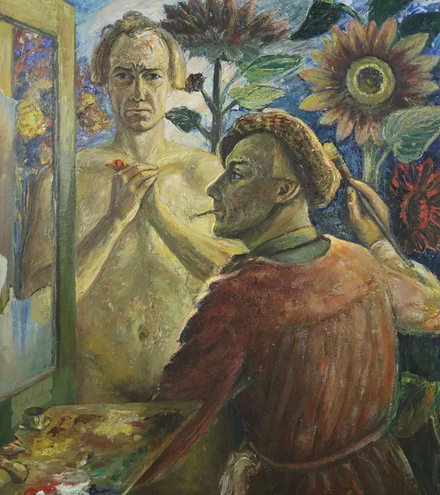GÖSTA BOHM. olja på pannå, dubbelt självporträtt, signerad och daterad 1936.