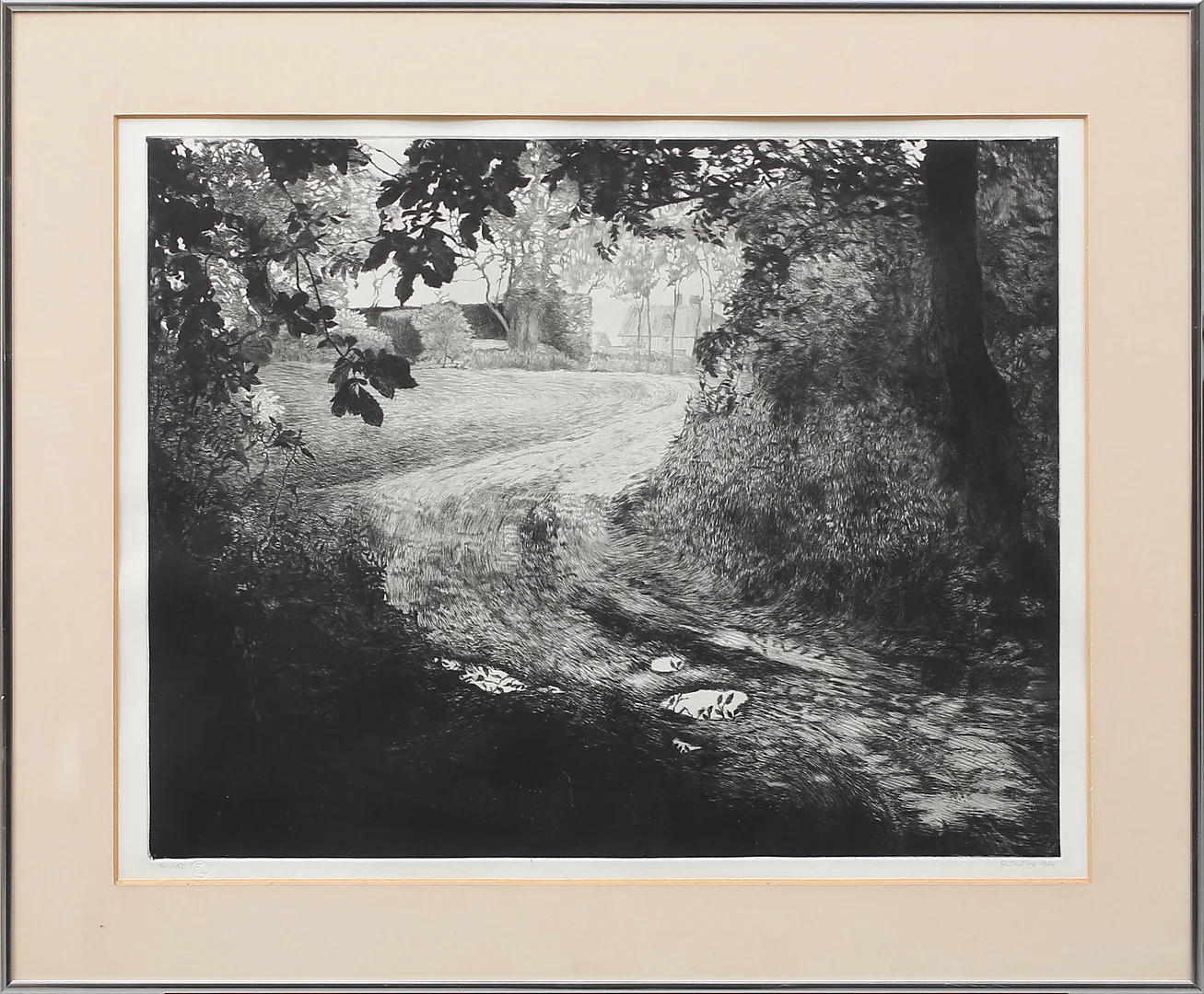 GÖRAN BILLING. Landsväg i skogsbryn, etsning nr 41/50, signerad G Billing och daterad 1984. — Engravings & Prints — Garpenhus Auktioner