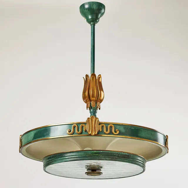 EINAR BÄCKSTRÖM. Plafond, 1940/50-tal, modell 4824, mässing och glas.