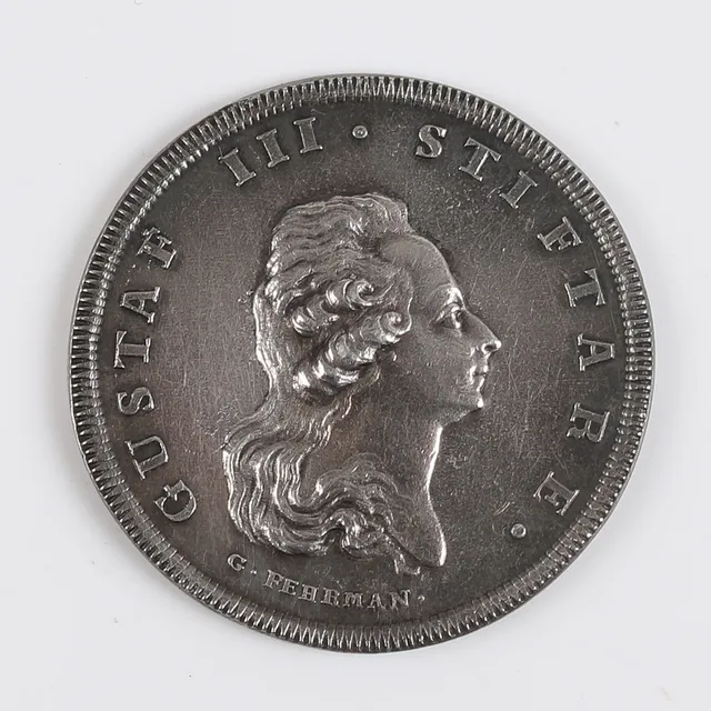 MEDALJ/MYNT, Silver, "Snille och smak", Gustaf III.