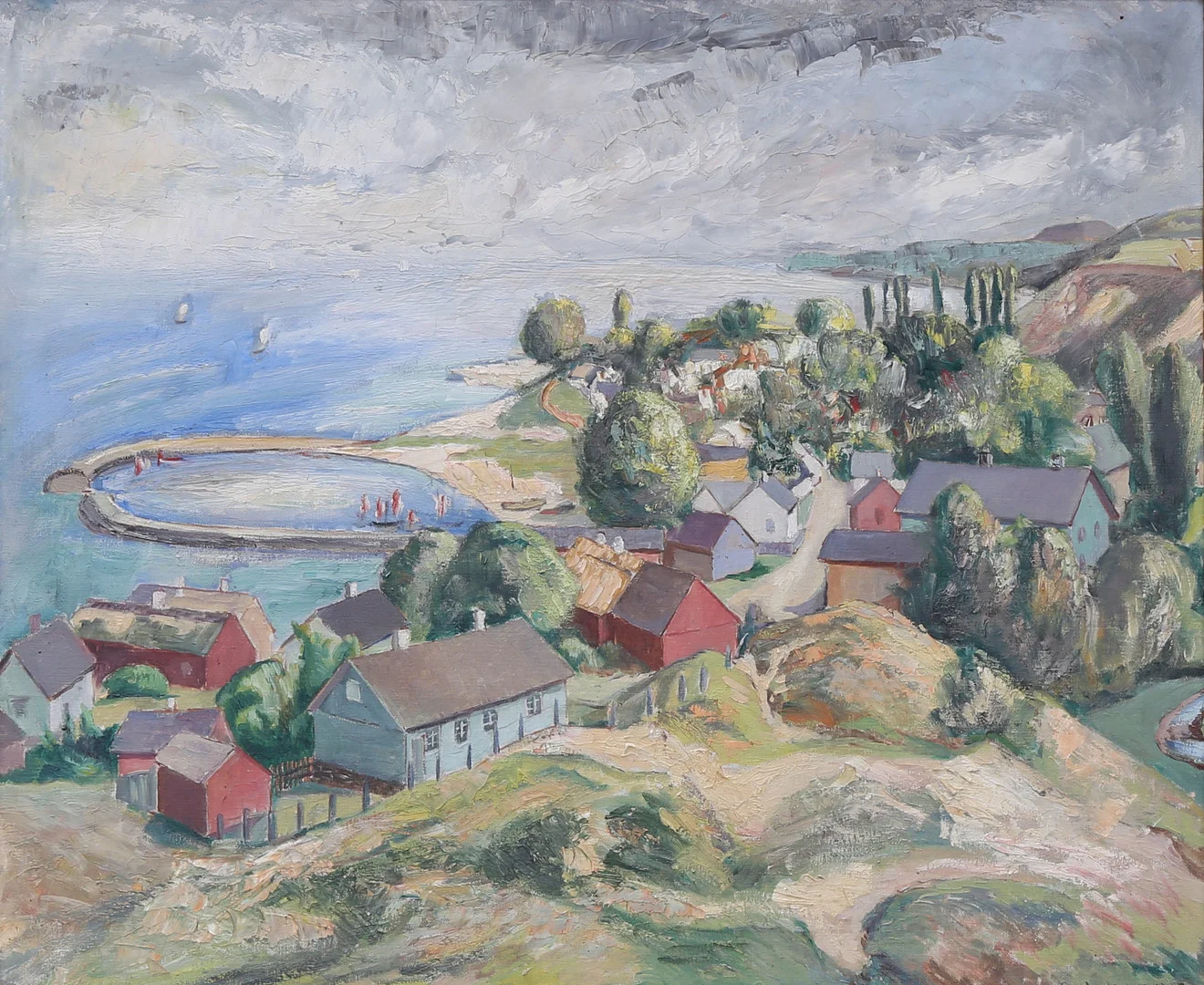 CARL ANDERSON. "Vitemölla fiskeläge", olja på duk, signerad, daterad 1927. — Paintings — Växjö Auktionskammare