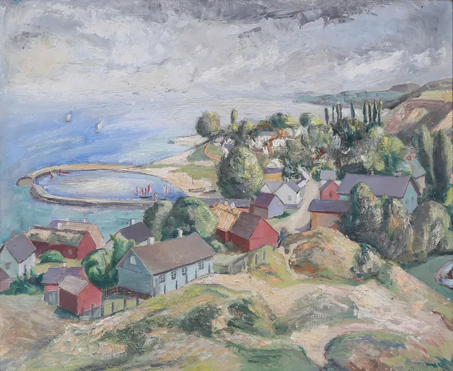 CARL ANDERSON. "Vitemölla fiskeläge", olja på duk, signerad, daterad 1927.