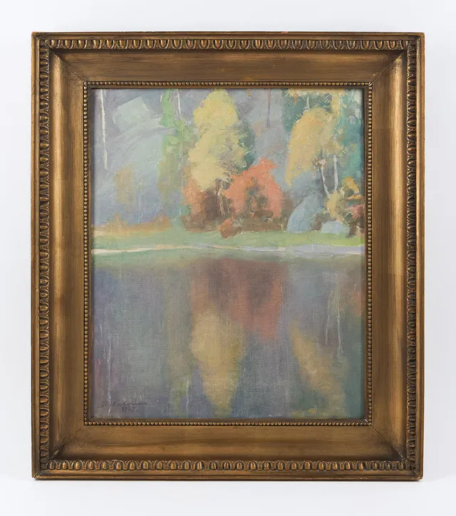 PEKKA HALONEN. Höstdis vid stranden, signerad samt daterad 1927, olja på duk.