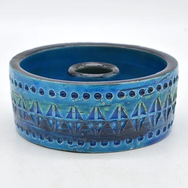 ALDO LONDI. KERZENHALTERSCHALE, RIMINI BLUE, FÜR BITOSSI, DESIGNER KERAMIK, 1960ER JAHRE.