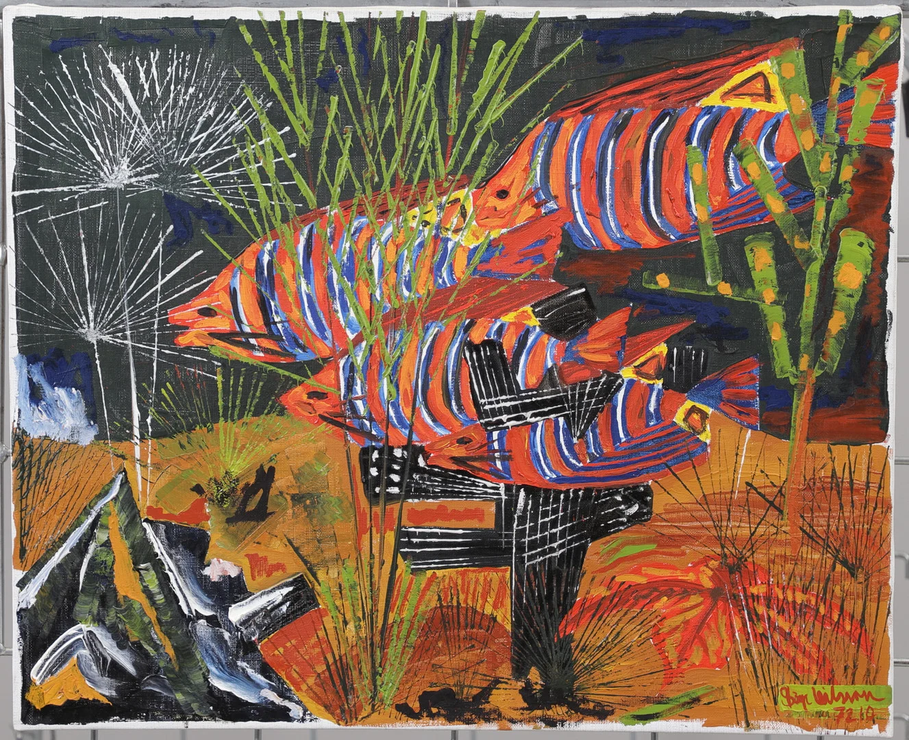 OIDENTIFIERAD KONSTNÄR. Fiskar, olja på duk, signerad och daterad -72. — Paintings — Växjö Auktionskammare