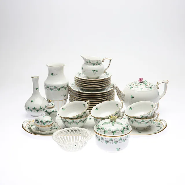 TESERVIS, 28 delar, porslin, "Persil/Parsley", Herend, Ungern.