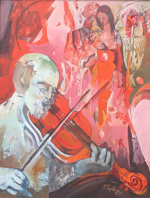 JERZY PRZYBYL. (Polen) Blandteknik på träplatta, "Romance", signerad, daterad 84.