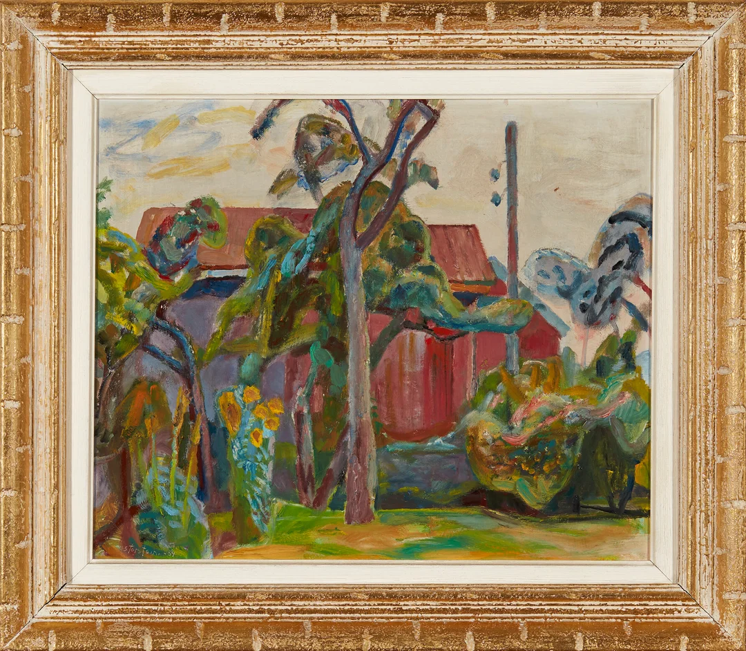 Storstein, Aage — "Fra Henrik Sørensens have" Holmsbu 1954 — Kunst/Maleri — Blomqvist
