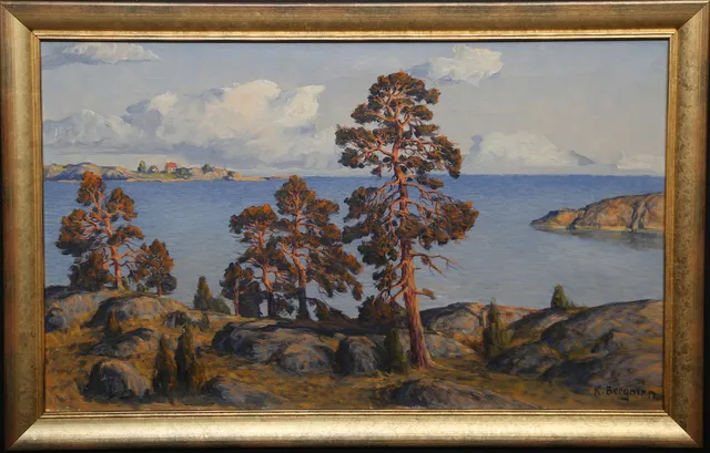 KARL BERGMAN. Tallar i skärgården, signerad.