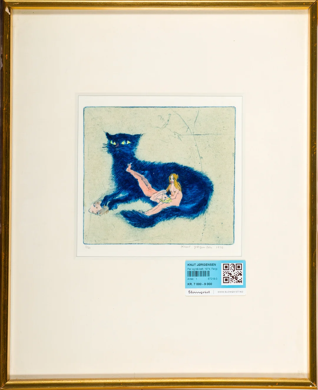 Jørgensen, Knut — Par og blå katt, 1974 — Kunst/Grafikk — Blomqvist