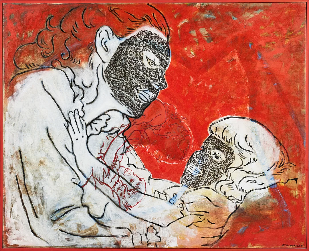 JETTE ANDERSEN. (Danmark/Sverige, född 1949) "Sorgemask", signerad, olja på duk. — Paintings — Stockholms Auktionsverk Magasin 5