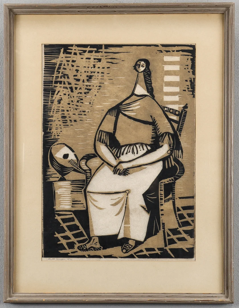 KULO GREEN. Träsnitt 3/60, signerad. — Engravings & Prints — Karlstad Hammarö Auktionsverk