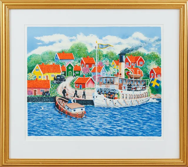 MATS HÅDELL. "Blidösund", färglitografi, signerad och numrerad 114/360.