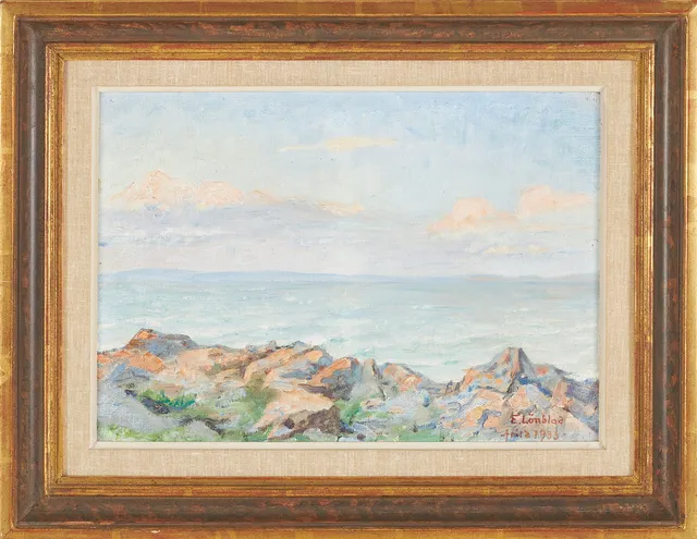 EMILIA LÖNBLAD. Kustmotiv, olja på på pannå, signerad och daterad, 1933.