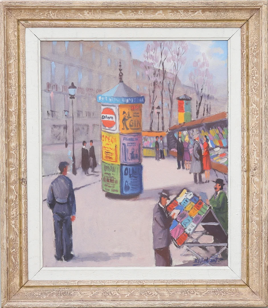 BERTIL WIDBRANT. "Bokmarknad i Paris" olja på duk, signerad. — Paintings — Gomér & Andersson Nyköping