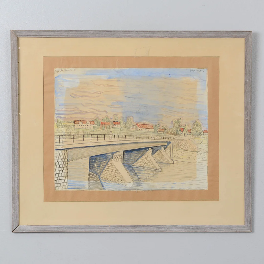 OTTO PAAS. "Tori sild Pärnumaal", blandteknik på papper, signerad, daterad -55. — Paintings — Formstad Auktioner