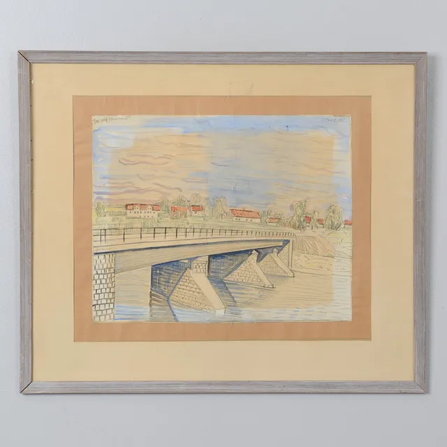 OTTO PAAS. "Tori sild Pärnumaal", blandteknik på papper, signerad, daterad -55.