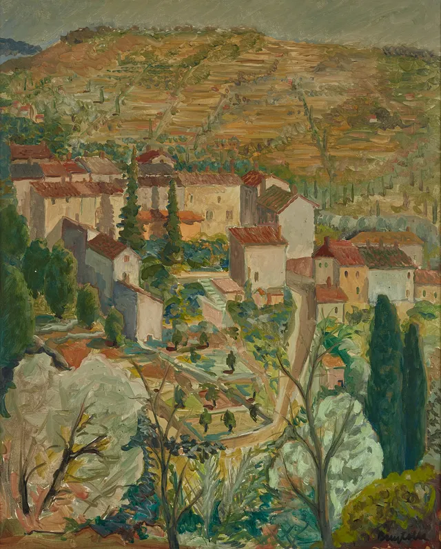 BENGTOLLE OLDINGER (född 1911 i Åmål, död 1988 i Stockholm). Sydländsk by, signerad, olja på duk.