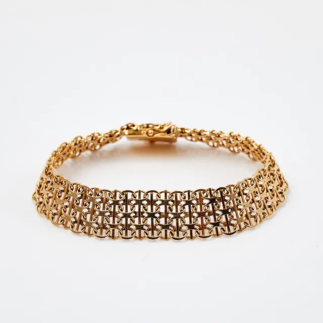 ARMBAND, 18 k guld, X-länk med stav, N S E Guldvaru Aktiebolag, Köping, 1994.