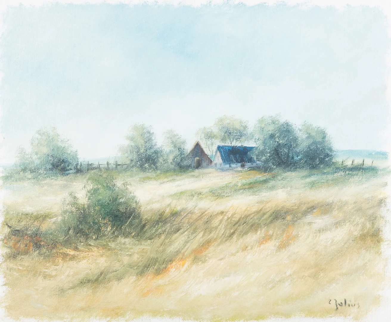 CARL JULIUS. Skånskt landskap med gård, olja på duk, signerad C. Julius. — Paintings — Helsingborgs Auktionskammare
