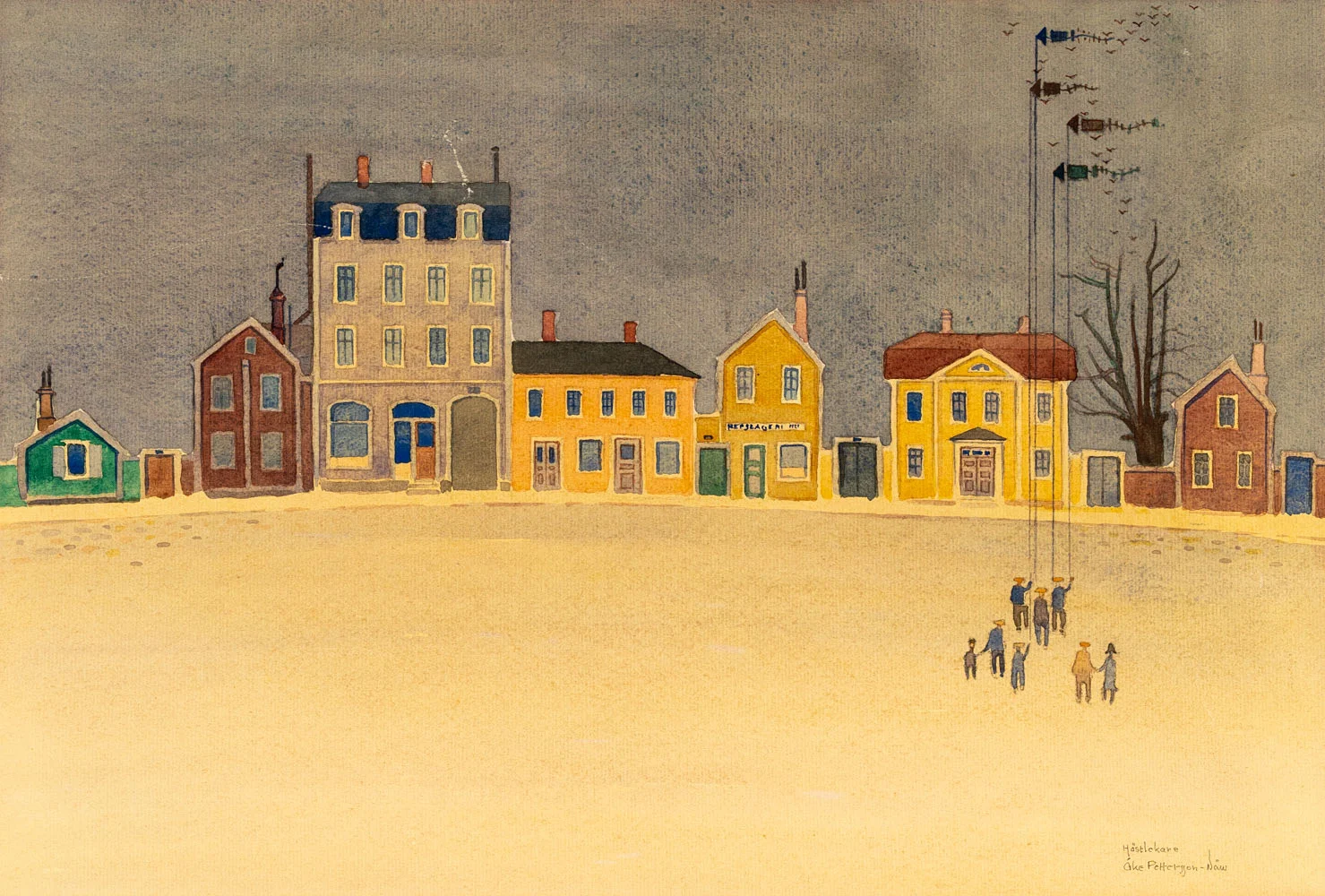 ÅKE PETTERSSON NÅW. Akvarell/Blandteknik, "Hästlekare", Signerad. — Paintings — Norrlands Auktionsverk