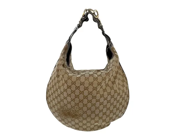VÄSKA, GUCCI, Hobo Bag, GG supreme tyg, brunt läder, silverfärgade beslag, 40x38 cm, märkt 170014-3444, trasigt tyg, trasigt handtag, bruksslitage.