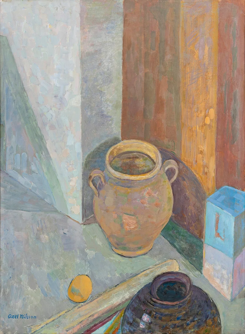 AXEL NILSSON. "Stilleben med krukor", olja på duk, signerad. — Paintings — Auktionshuset Kolonn