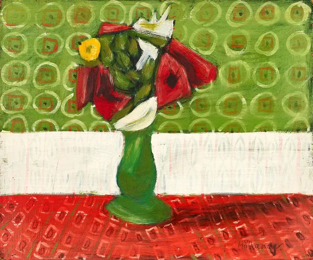 GUNNAR HÅLLANDER (1915-1980). "Blommor i grön vas", signerad Hållander, utförd 1971, olja på pannå.