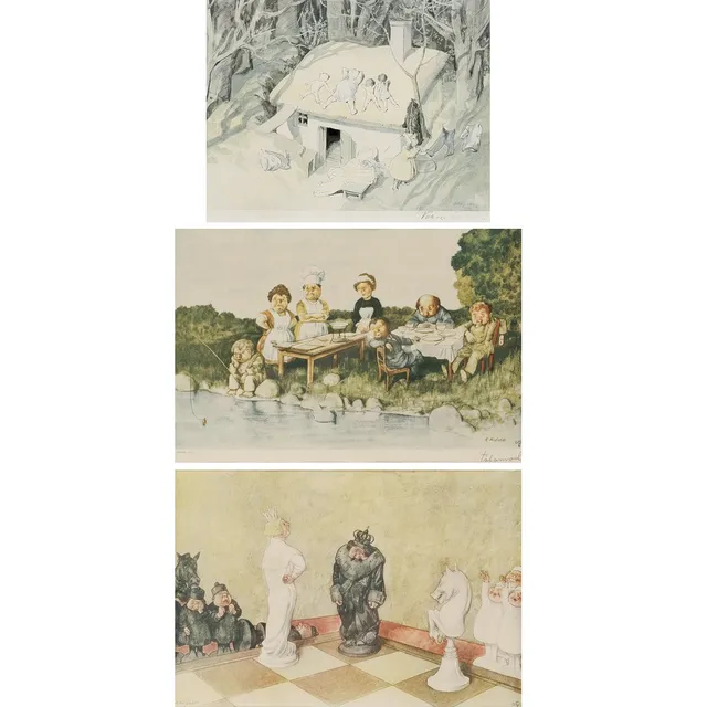 ROBERT HÖGFELDT (1894-1986). Humoristiske motiver, litografiske tryk samt et offsettryk, 1900 tallet (3).