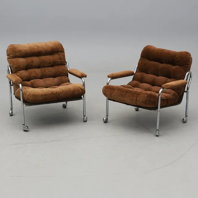 BO EIGERT. FÅTÖLJER, ett par, "Stålbo", Firma B Eigert AB, Hova, 1960/70-tal.