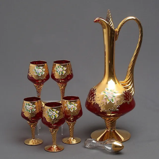 KANNA, samt VINGLAS, 5 st, Murano, 1970-tal.
