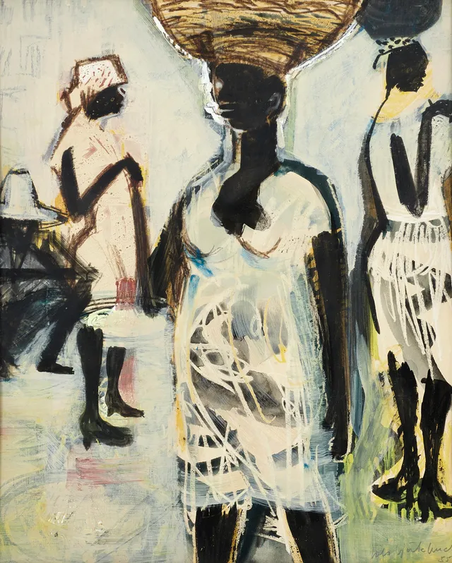 NILS BJÖRKLUND (1912‑2005): Kvinnor, signerad och daterad Nils Björklund -55, gouache.