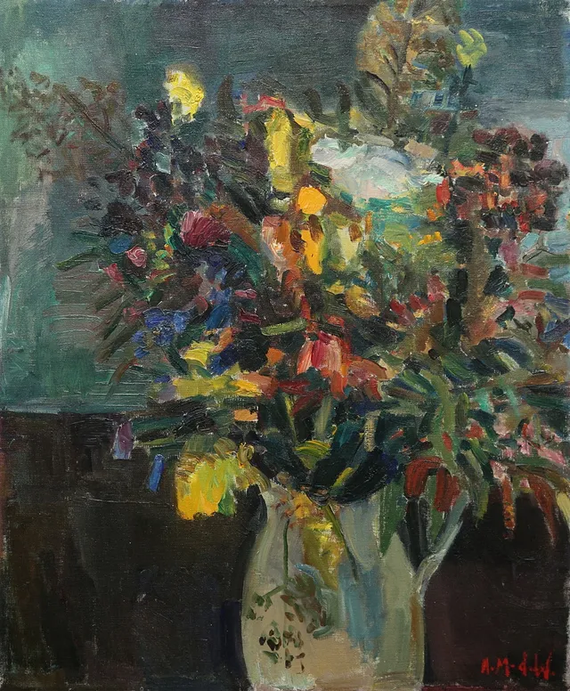 ASTRID MUNTHE DE WOLFE. olja på duk, stilleben, signerad.