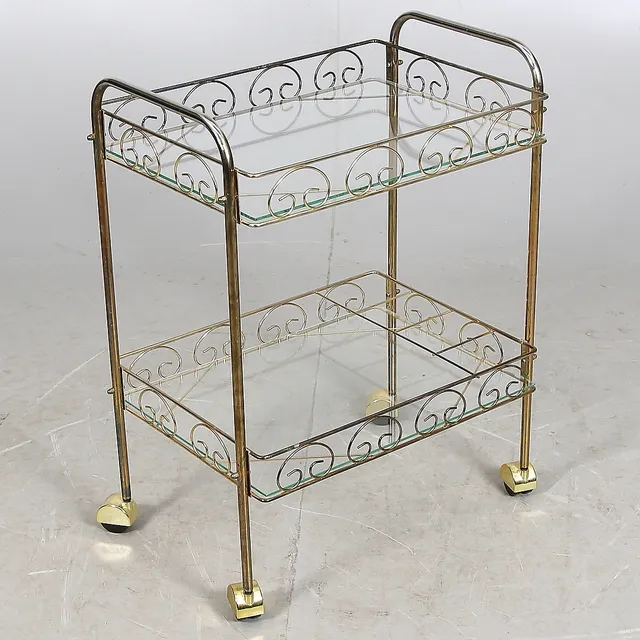 SERVERINGSVAGN, mässing, glas, 1900-tal.