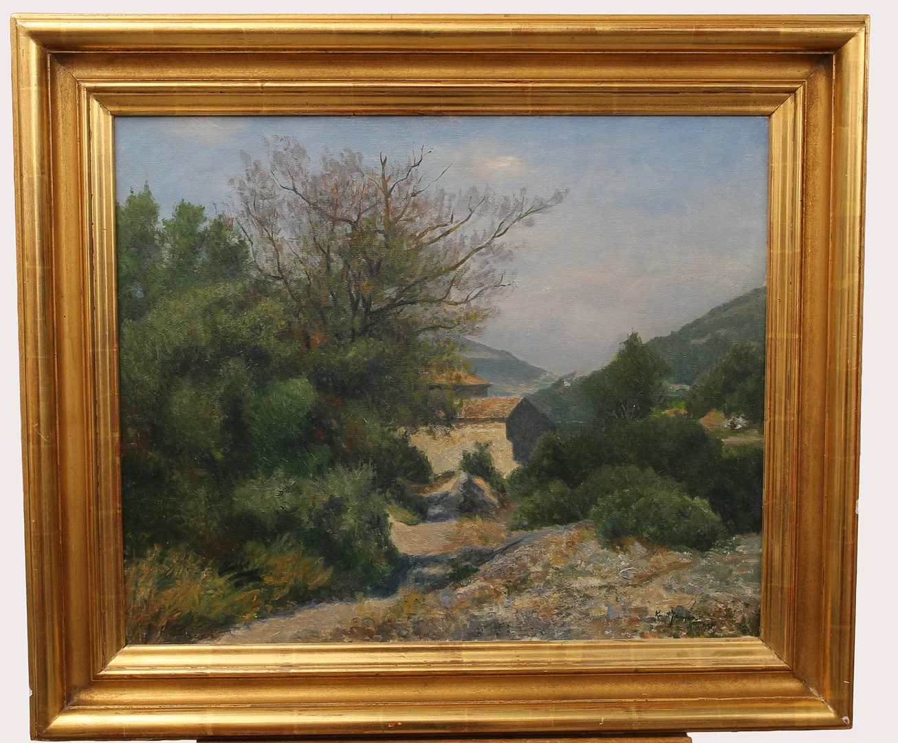 KNUT JANSON. Olja på duk, gård i sydländskt landskap, signerad, daterad 1958. — Paintings — Limhamns Auktionsbyrå