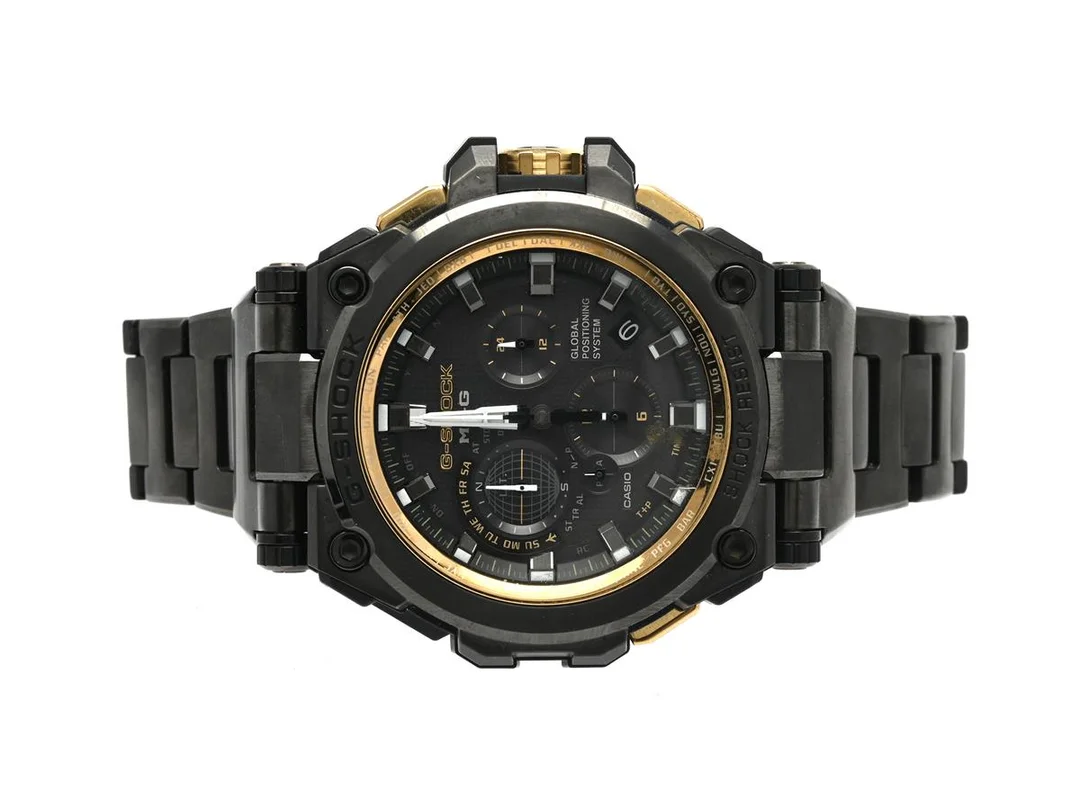 Casio G-Shock G1000/5455, quartz/eco-drive, förädlat stål, safirglas, datum, kronograf, Serienr: 5N085S/G11A334E, Global positining system, med cert ej ifyllt, 2st böcker, i box med ytterkartong och låda, bluetooth, GPS — Klockor/Casio — Kaplans