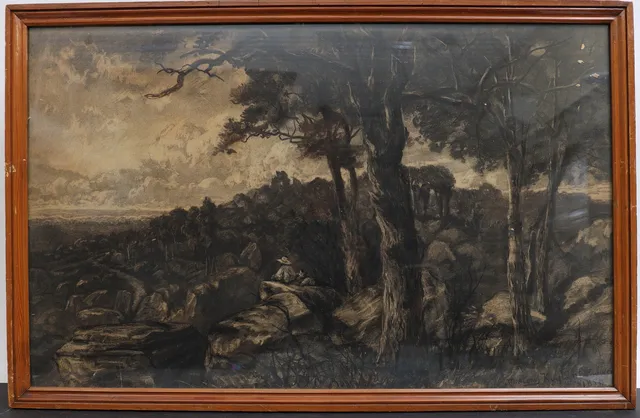 MARTINUS ANTONIUS KUYTENBROUWER. Landskap med figurer, teckning, signerad och daterad 1859.